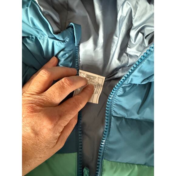 NEW Patagonia blue green grey reversible down sweater hoody jacket size 14 - Picture 2 of 5